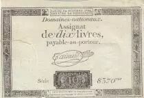 Frankreich 10 Livres - Watermark Republique -  French Revolution - 24-10-1792 - Serial 8370