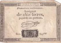 Frankreich 10 Livres Black - Watermark Fleur de Lys - (16-12-1791) - Sign. Taisaud - Serial 90