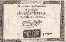 Frankreich 10 Livres Black - Watermark Fleur de Lys - (24-10-1792) - Sign. Taisaud - Serial 173- P. A.66