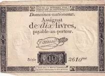 Frankreich 10 Livres Black - Watermark Fleur de Lys - (24-10-1792) - Sign. Taisaud - Serial 2610