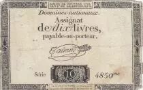 Frankreich 10 Livres Black - Watermark fleur de Lys - (24-10-1792) - Sign. Taisaud - Serial 4850