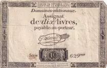 Frankreich 10 Livres Black - Watermark Fleur de Lys - (24-10-1792) - Sign. Taisaud - Serial 629
