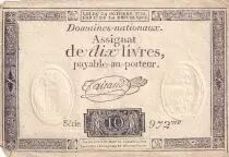 Frankreich 10 Livres Black - Watermark Fleur de Lys - (24-10-1792) - Sign. Taisaud - Serial 972