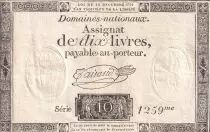 Frankreich 10 Livres Black - Watermark Republique - (16-12-1791) - Sign. Taisaud - Serial 1259 - P. A.66