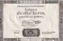 Frankreich 10 Livres Black - Watermark Republique - (24-10-1792) - Sign. Taisaud - Serial 10596 - P. A.66