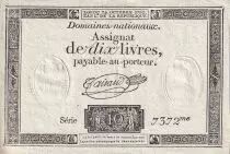 Frankreich 10 Livres Black - Watermark Republique - (24-10-1792) - Sign. Taisaud - Serial 7372 - P. A.66