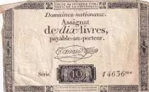 Frankreich 10 Livres Black on white Watermark Republique (24-10-1792) - Sign. Taisaud - Serial 14636