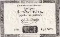 Frankreich 10 Livres Black Watermark Republique (24-10-1792) - XF - French Revolution