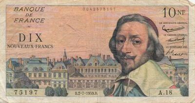 Frankreich 10 NF - Richelieu - 02-07-1959 - Serial A.18