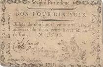 Frankreich 10 sols - Deux-S&egrave;vres - Patriotic society on playing card - 1791