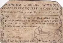 Frankreich 10 Sols - Indre et Loire - Caisse Patriotique municipalit&eacute; de Lahaye - 1792 - sur carte &agrave; jouer