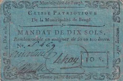 Frankreich 10 Sols - Maine et loire - Caisse Patriotique de Baug� - 11-04-1792