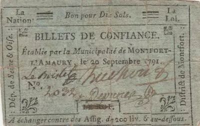 Frankreich 10 sols - Yvelines - Monfort l\'Amaury municipality - 20-09-1791