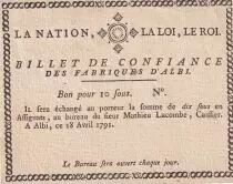 Frankreich 10 Sous - Billet de confiance - 1791 - Fabriques d\'Albi