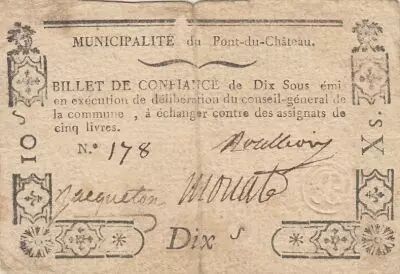 Frankreich 10 sous - Puy de d�me - Municipality of Pont du ch�teau - 1792