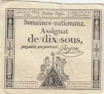 Frankreich 10 Sous - Women with Liberty cap on pole - 23-05-1793 - Sign. Guyon - S�rie 890