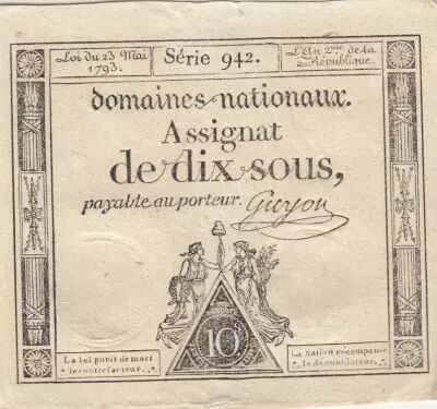 Frankreich 10 Sous - Women with Liberty cap on pole - 23-05-1793 - Sign. Guyon - S�rie 942
