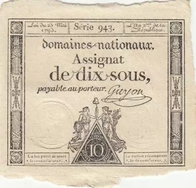 Frankreich 10 Sous - Women with Liberty cap on pole - 23-05-1793 - Sign. Guyon - S�rie 943