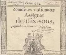Frankreich 10 Sous - Women with Liberty cap on pole - 23-05-1793 - Sign. Guyon - S&eacute;rie 943