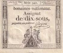 Frankreich 10 Sous - Women with Liberty cap on pole (23-05-1793)  - Sign. Guyon - Serial 942 - L.165