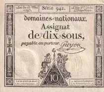 Frankreich 10 Sous - Women with Liberty cap on pole (23-05-1793)  - Sign. Guyon - Serial 942 - L.165