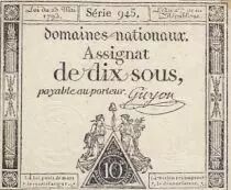Frankreich 10 Sous - Women with Liberty cap on pole (23-05-1793)  - Sign. Guyon - Serial 945