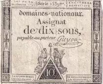Frankreich 10 Sous - Women with Liberty cap on pole (24-10-1792) - Sign. Guyon - Serial 65 - P.64