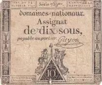 Frankreich 10 Sous - Women with Liberty cap on pole (24-10-1792) - Sign. Guyon - Serial 739 - P.64