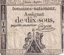 Frankreich 10 Sous-  Women with Liberty cap on pole (24-10-1792) - VF - Sign. Guyon
