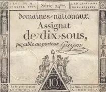 Frankreich 10 Sous - Womens - 04-01-1792 - Sign. Guyon - Serial 24