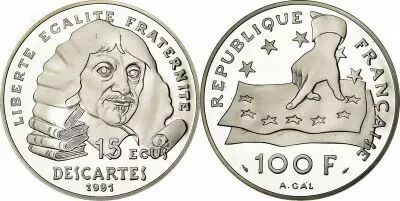 Frankreich 100 Francs  - 15 Ecus - Silver  Descartes - 1991
