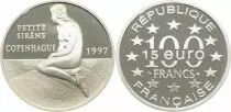 Frankreich 100 Francs  - 15 Euros - The Little Mermaid - Copenhagen - Silver - with certificat