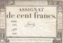 Frankreich 100 Francs - 18 Nivose An III - (07.01.1795) - Sign. Farcy - Serial 1703