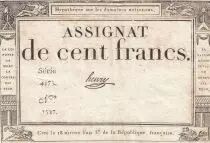 Frankreich 100 Francs - 18 Nivose An III - (07.01.1795) - Sign. Henry - P.78 - Serial 4175