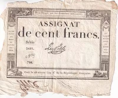 Frankreich 100 Francs - 18 Nivose An III - (07.01.1795) - Sign. Lassia - Serial  84