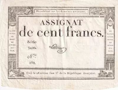 Frankreich 100 Francs - 18 Nivose An III - (07.01.1795) - Sign. Latour - Serial 3420 - P.78
