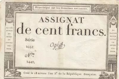 Frankreich 100 Francs - 18 Nivose An III - (07.01.1795) - Sign. Og� - Serial 1652