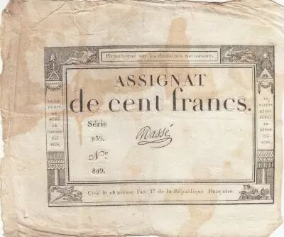 Frankreich 100 Francs - 18 Nivose An III - (07.01.1795) - Sign. Oudry - Serial 3920