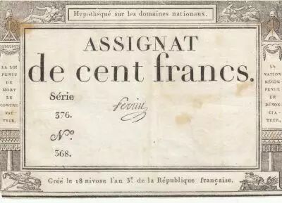 Frankreich 100 Francs - 18 Nivose An III - (07.01.1795) - Sign. Perrin  - Serial 376