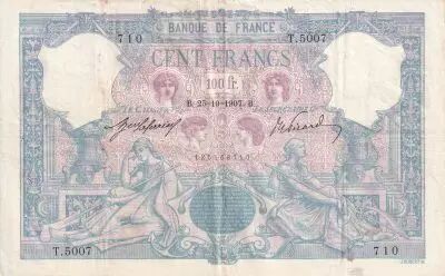 Frankreich 100 Francs - Blue and pink - 1907 - Serial T.5007 - VF - P.65