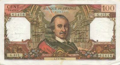 Frankreich 100 Francs - Corneille - 07-03-1968 - Serial G.315