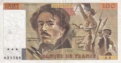 Frankreich 100 Francs - Delacroix - 1978 - Serial A.4 - P.154