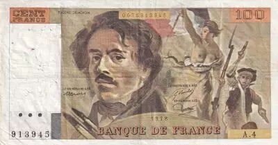 Frankreich 100 Francs - Delacroix - 1978 - Serial A.4 - P.154