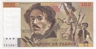 Frankreich 100 Francs - Delacroix - 1978 - Serial D.2 - P.154