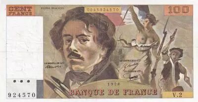 Frankreich 100 Francs - Delacroix - 1978 - Serial V.2 - Crossed out letters - P.154