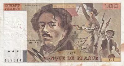 Frankreich 100 Francs - Delacroix - 1978 - Serial Y.1 - P.154