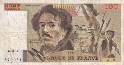 Frankreich 100 Francs - Delacroix - 1979 - Serial A.19 - P.154