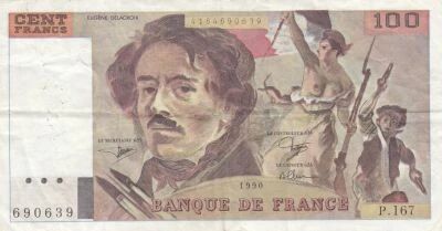 Frankreich 100 Francs - Delacroix - 1990 - Series R.167 - Offset watermark