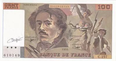 Frankreich 100 Francs - Delacroix - Sign Vigier - 1995 - Serial C.257 - P.154