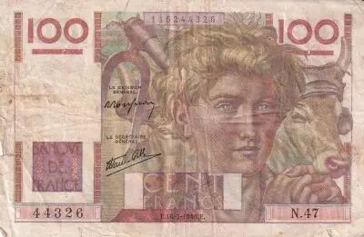 Frankreich 100 Francs - Jeune Paysan - 17-07-1947 - Serial H.203 - P.128